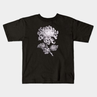 Elegant Chrysanthemum Flower Pencil Drawing - Monochrome Art Kids T-Shirt